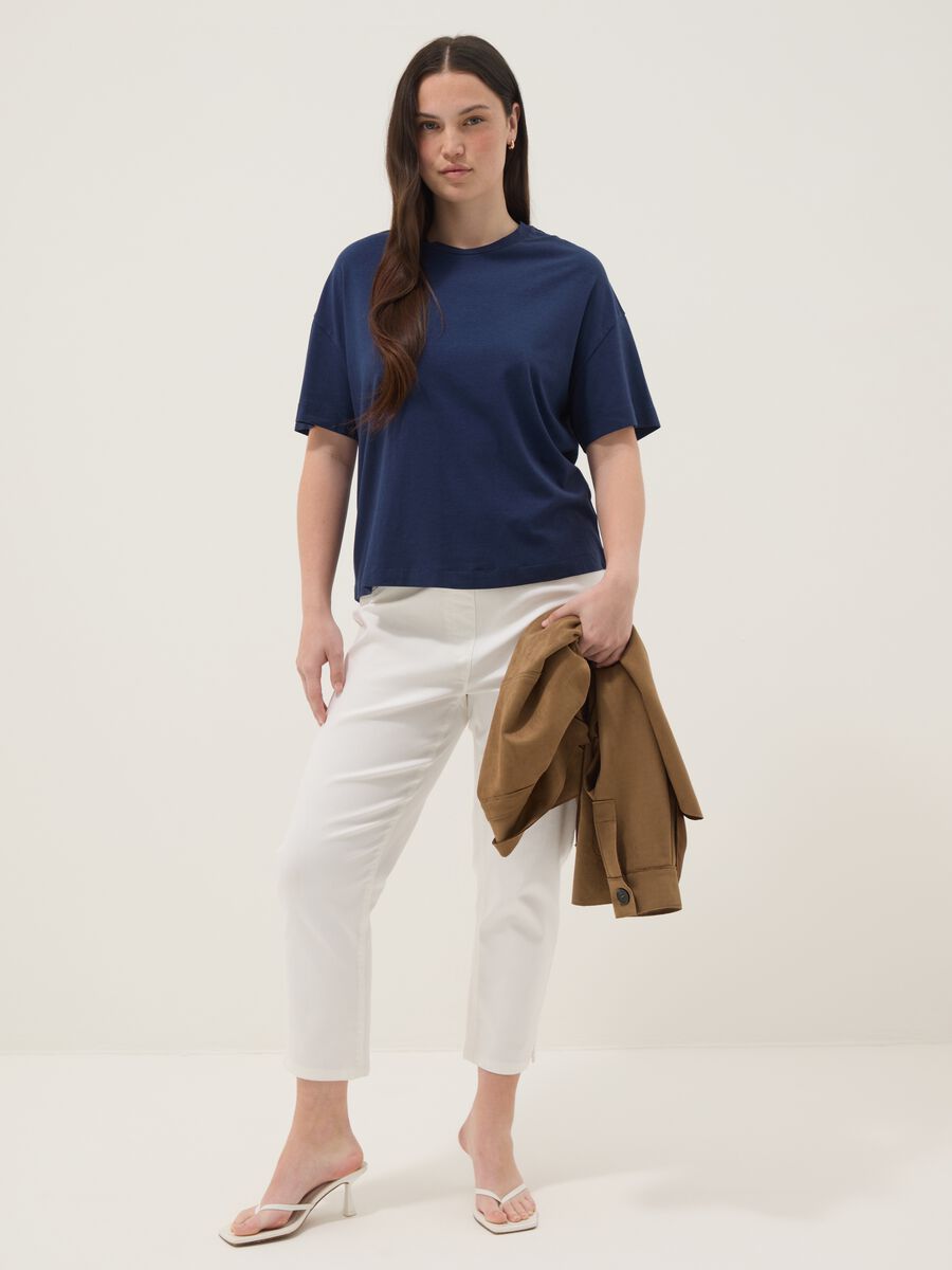 Blue short-sleeved T-shirt in stretch cotton and modal_2