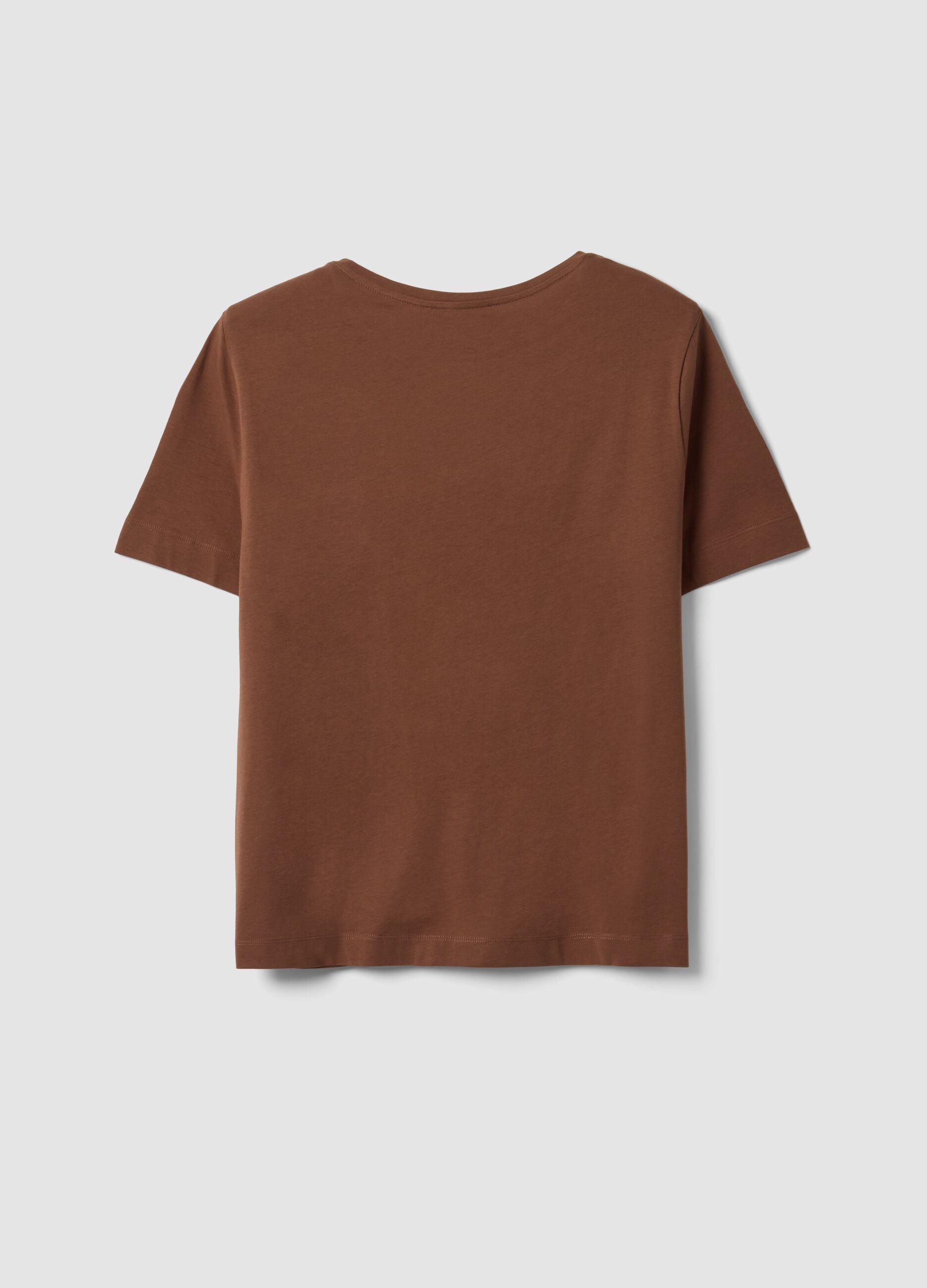 Brown pure cotton T-shirt with floral print, regular fit