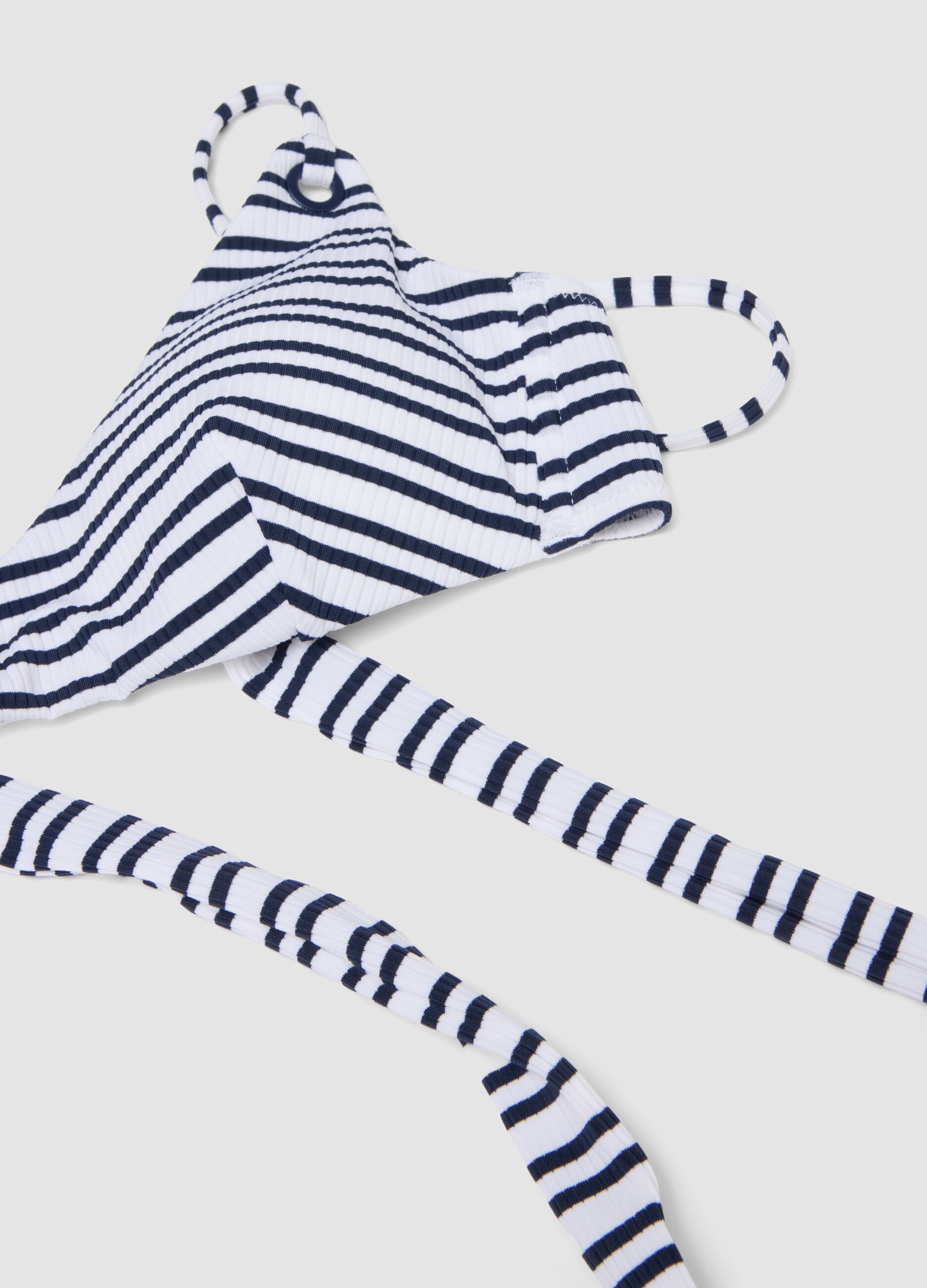 Blue striped stretch fabric bikini top