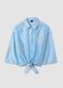 Regular fit blue lyocell blend shirt with floral embroidery_4