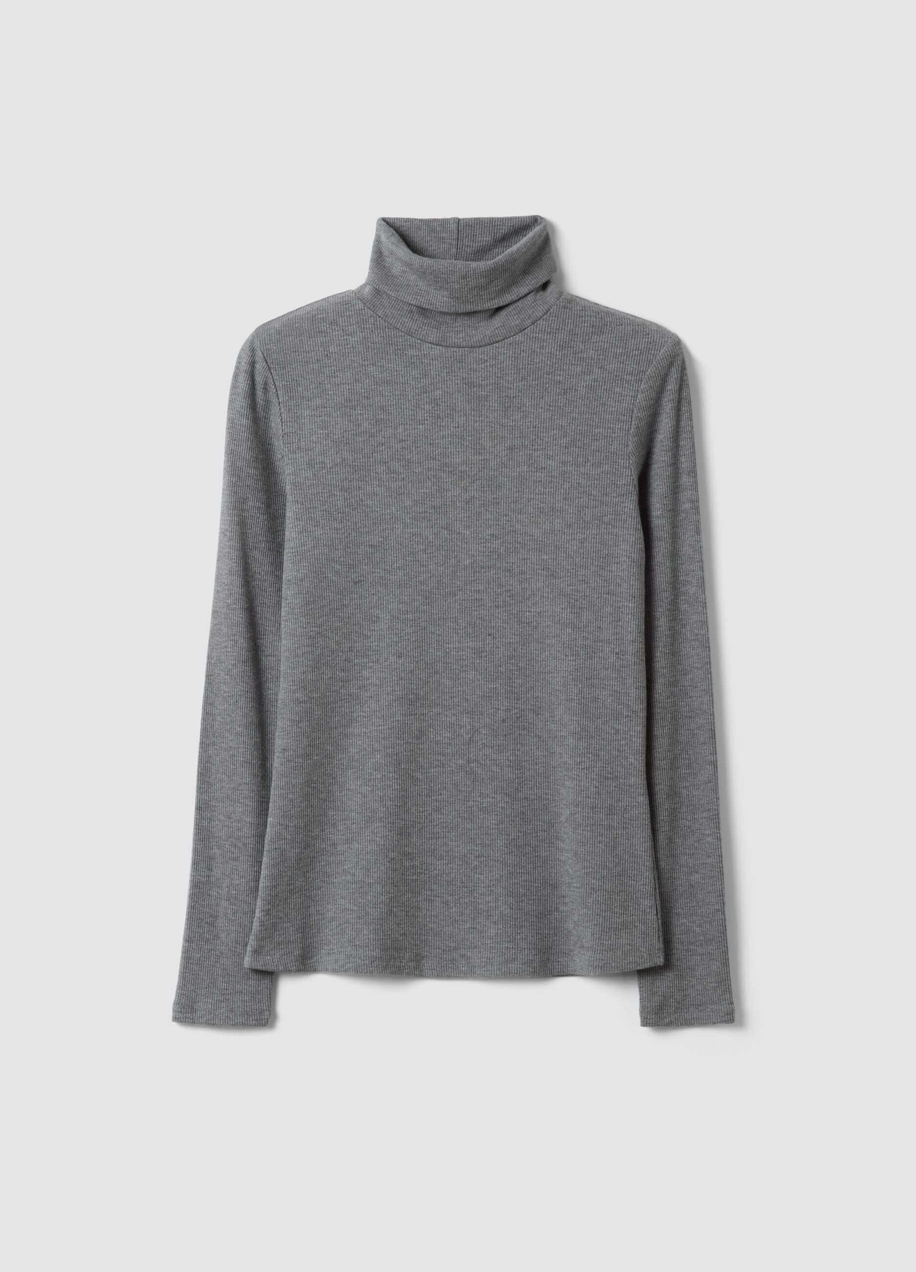 Grey stretch viscose crew-neck jumper, regular fit