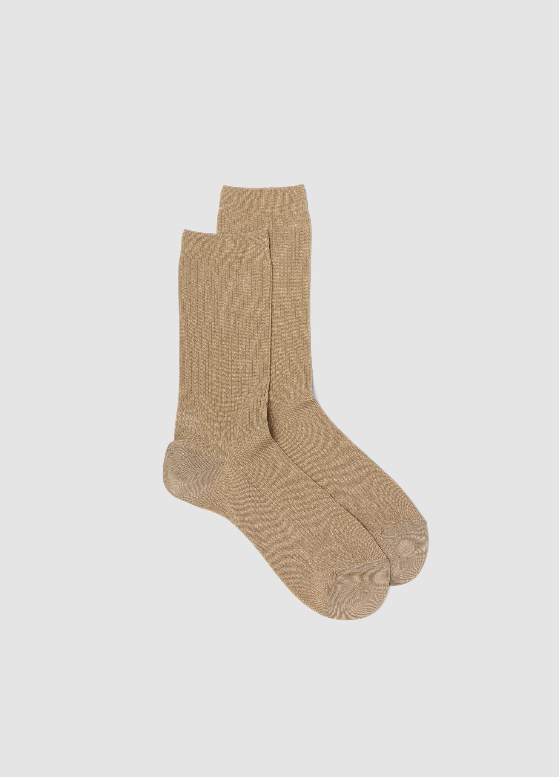 Beige long socks in stretch viscose