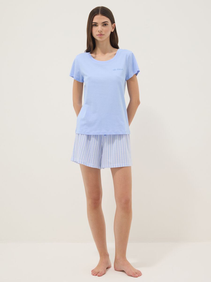 Sky blue regular fit short pyjamas in pure cotton_0