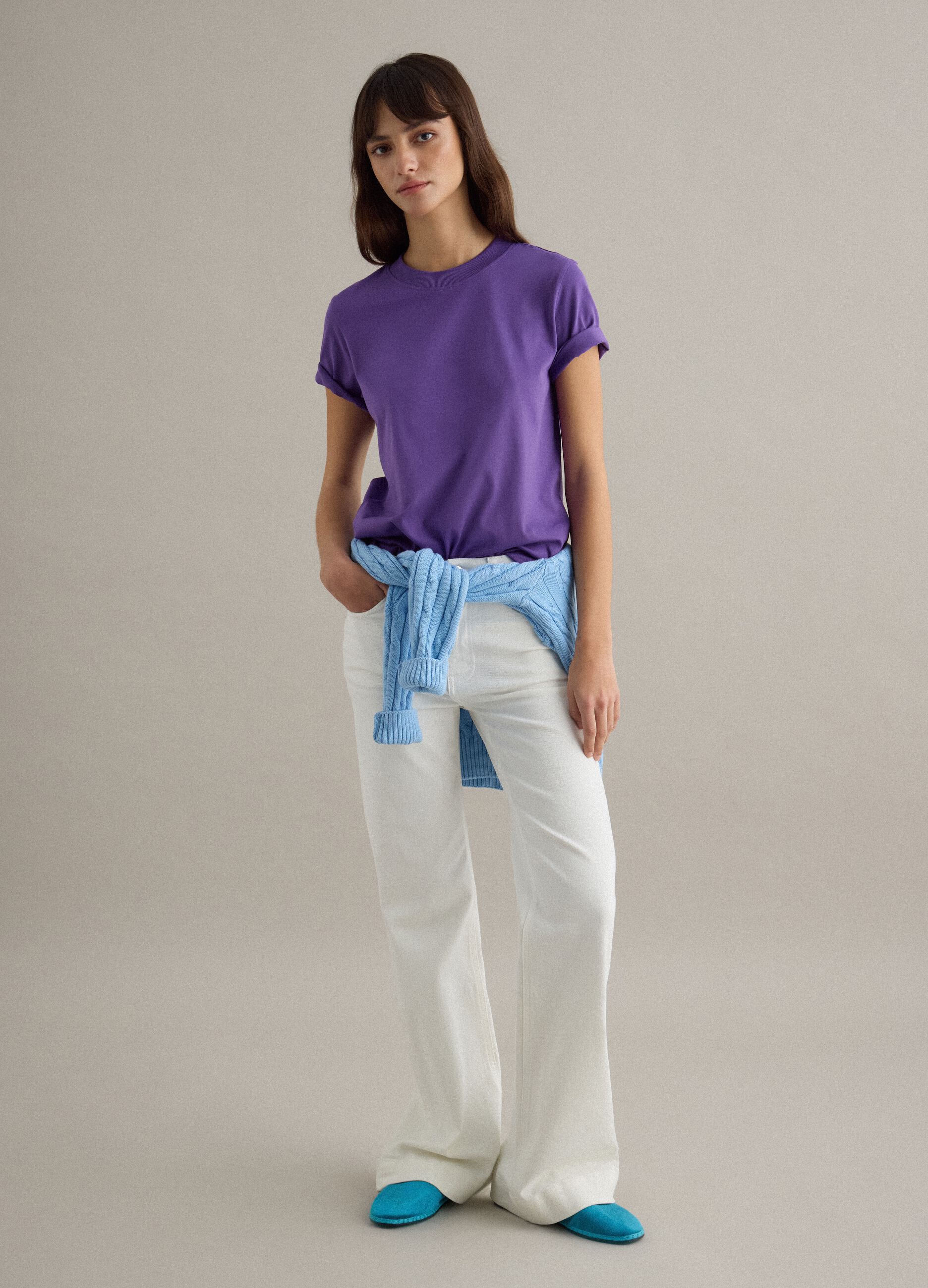 Short sleeve purple pure cotton T-shirt regular fit