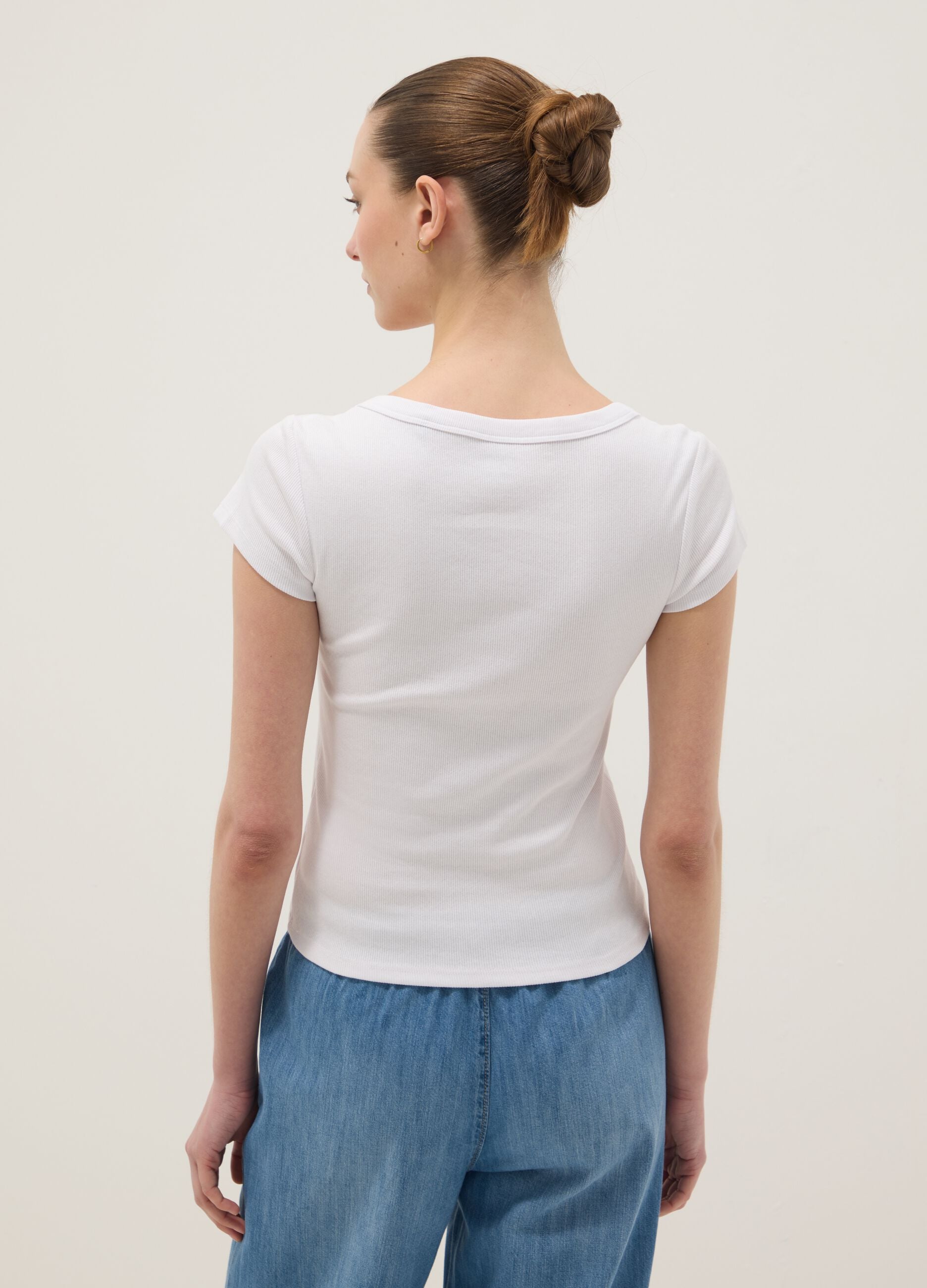 White stretch cotton fitted short sleeve T-shirt