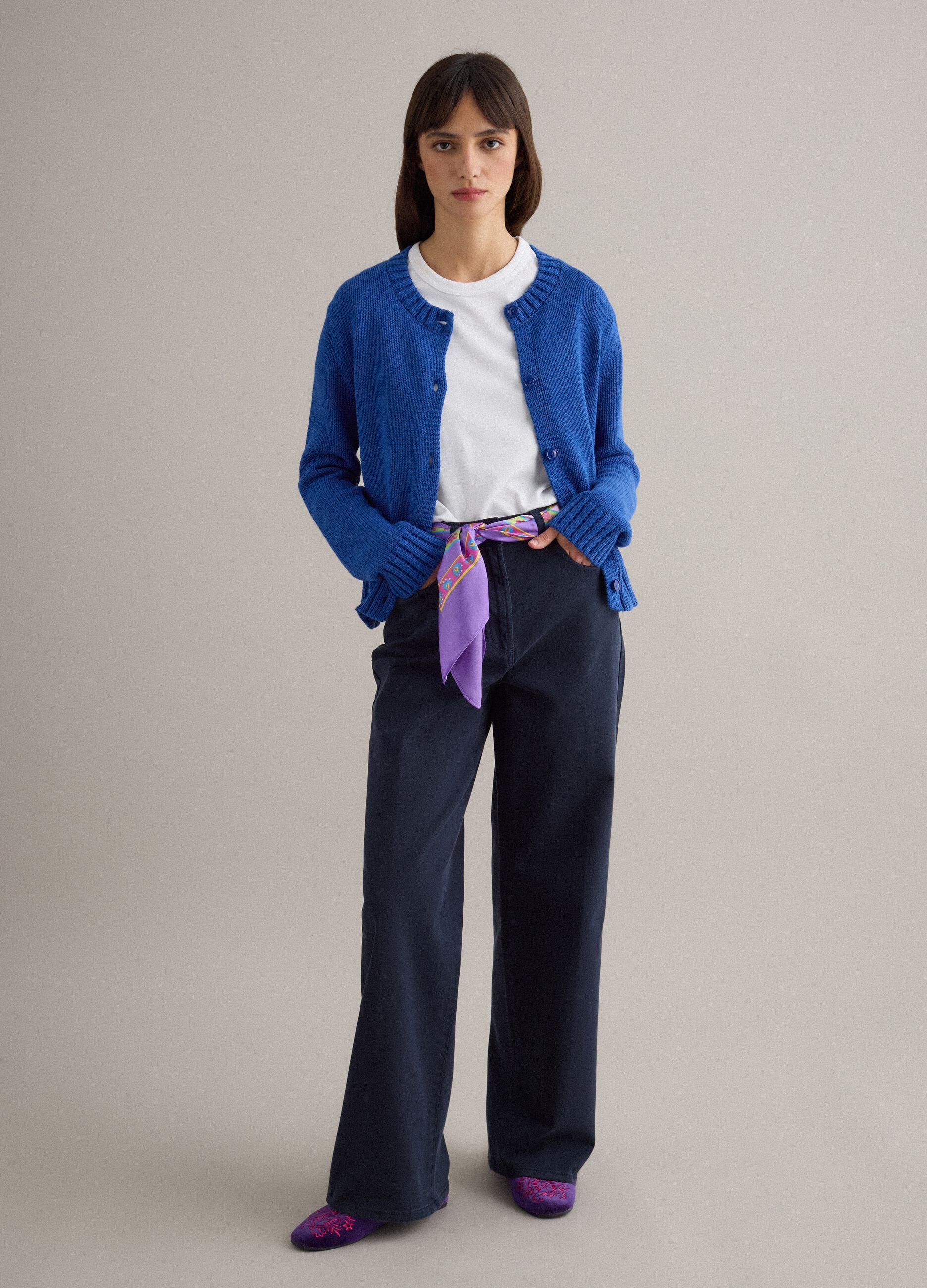 Blue regular fit pure cotton cardigan with buttons