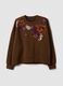 Brown cotton-blend crew-neck sweatshirt with floral pattern_4