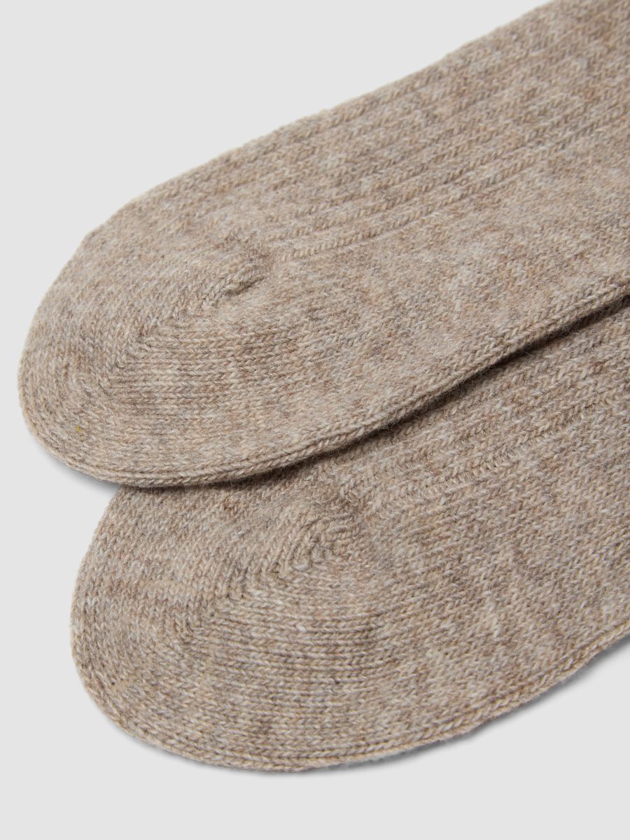 Calzini beige a costine in lana, viscosa e cashmere elasticizzato_2