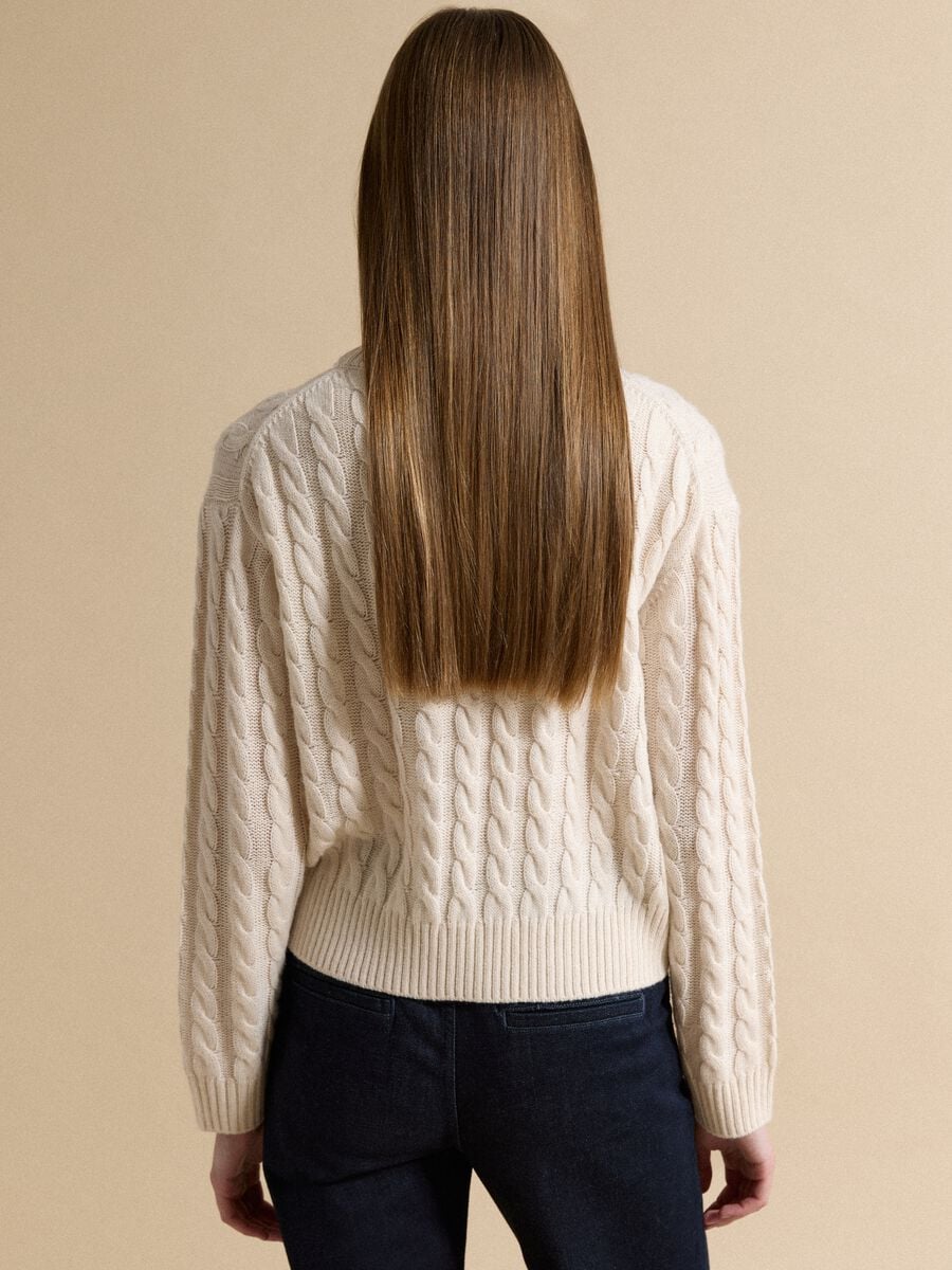 Beige wool-blend cable-knit crew-neck jumper in an oversized fit_3