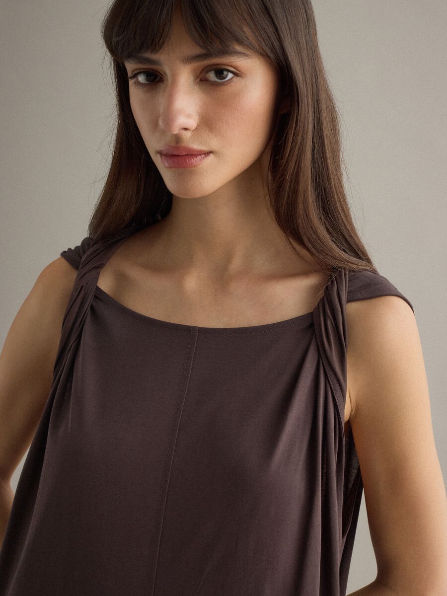 Long brown cotton-blend dress, regular fit_3
