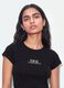 Black pure cotton crew-neck T-shirt with slogan_0