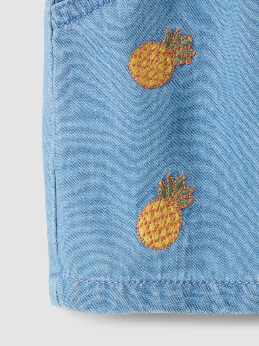 Sky-blue pure cotton shorts with embroidery_3