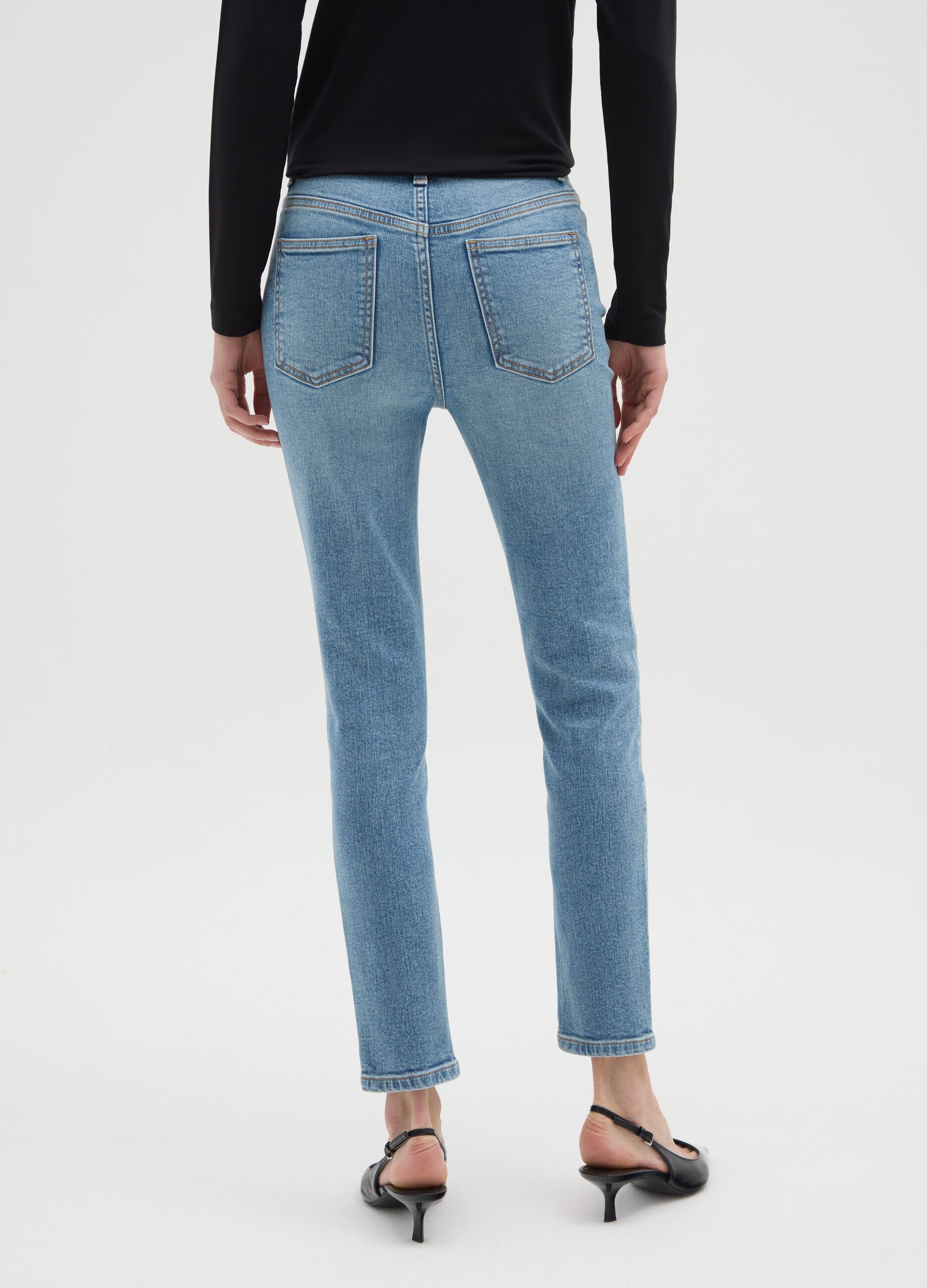 High-waisted blue skinny jeans in stretch cotton