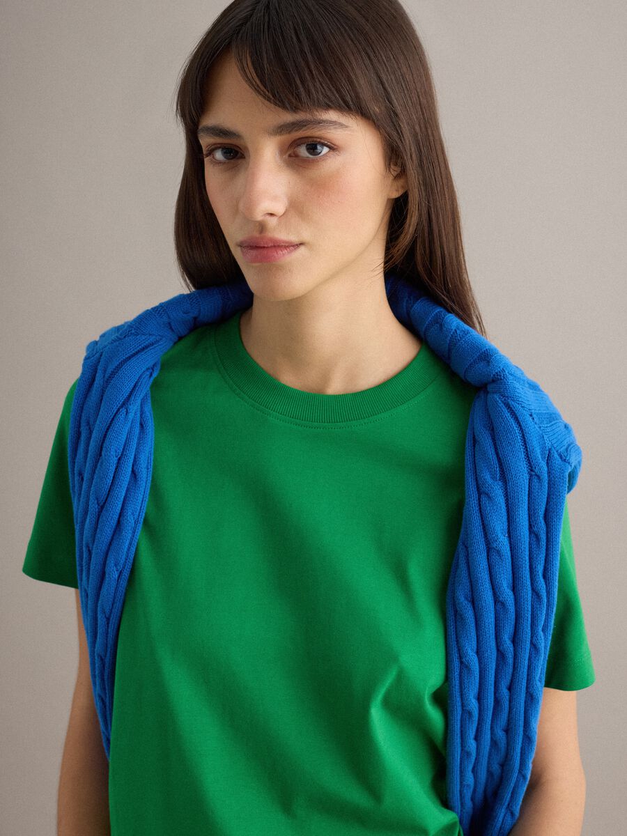 Regular Fit Green Crew Neck Cotton T-shirt_2