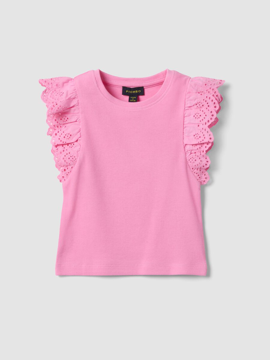 Girls&rsquo; pink stretch cotton vest top with ruffles_3
