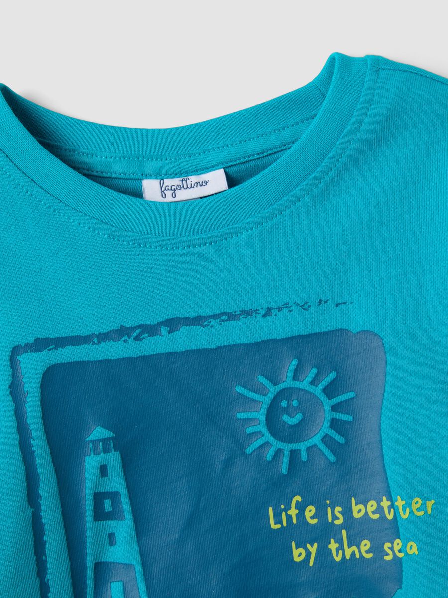 T-shirt azzurra in puro cotone organico con stampa regular fit per bimbo_2