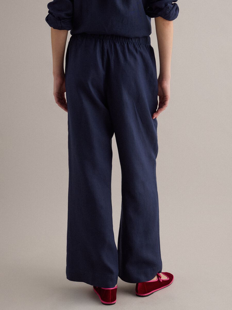 Blue pure linen drawstring trousers, straight fit_3