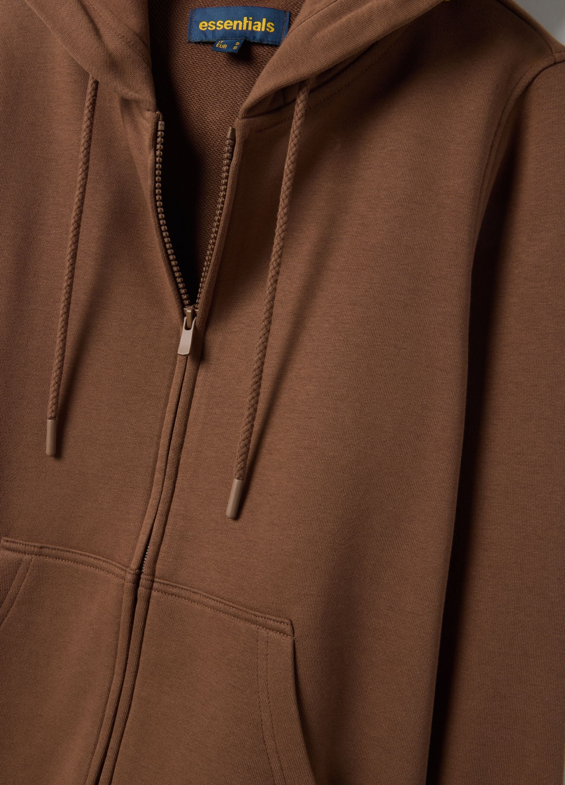 Brown cotton blend regular fit hoodie with zip