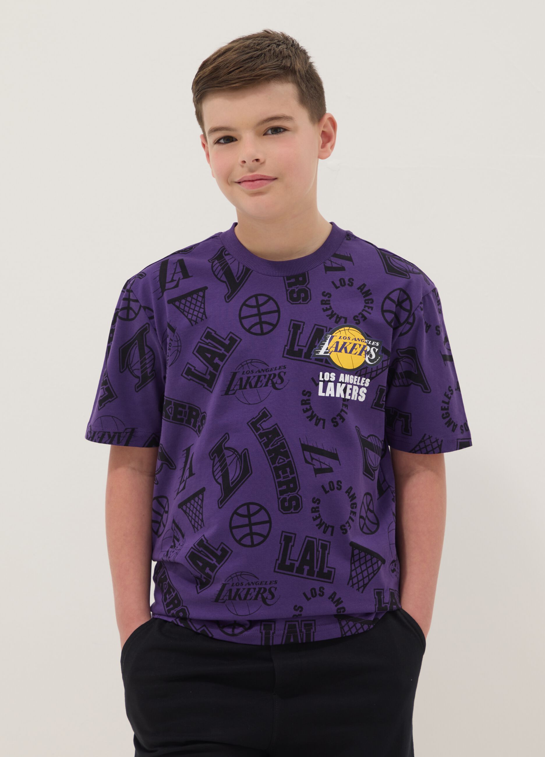 Purple short-sleeved pure cotton T-shirt