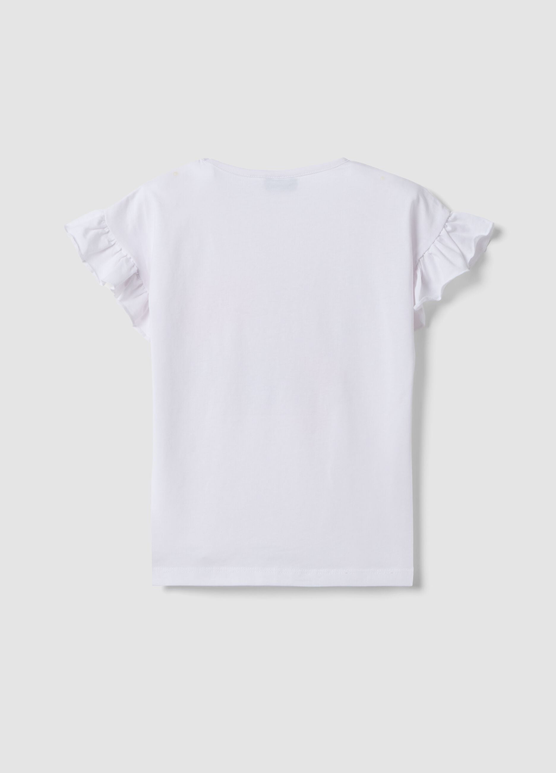 Girls' White Stretch Cotton T-shirt with Hello Kitty