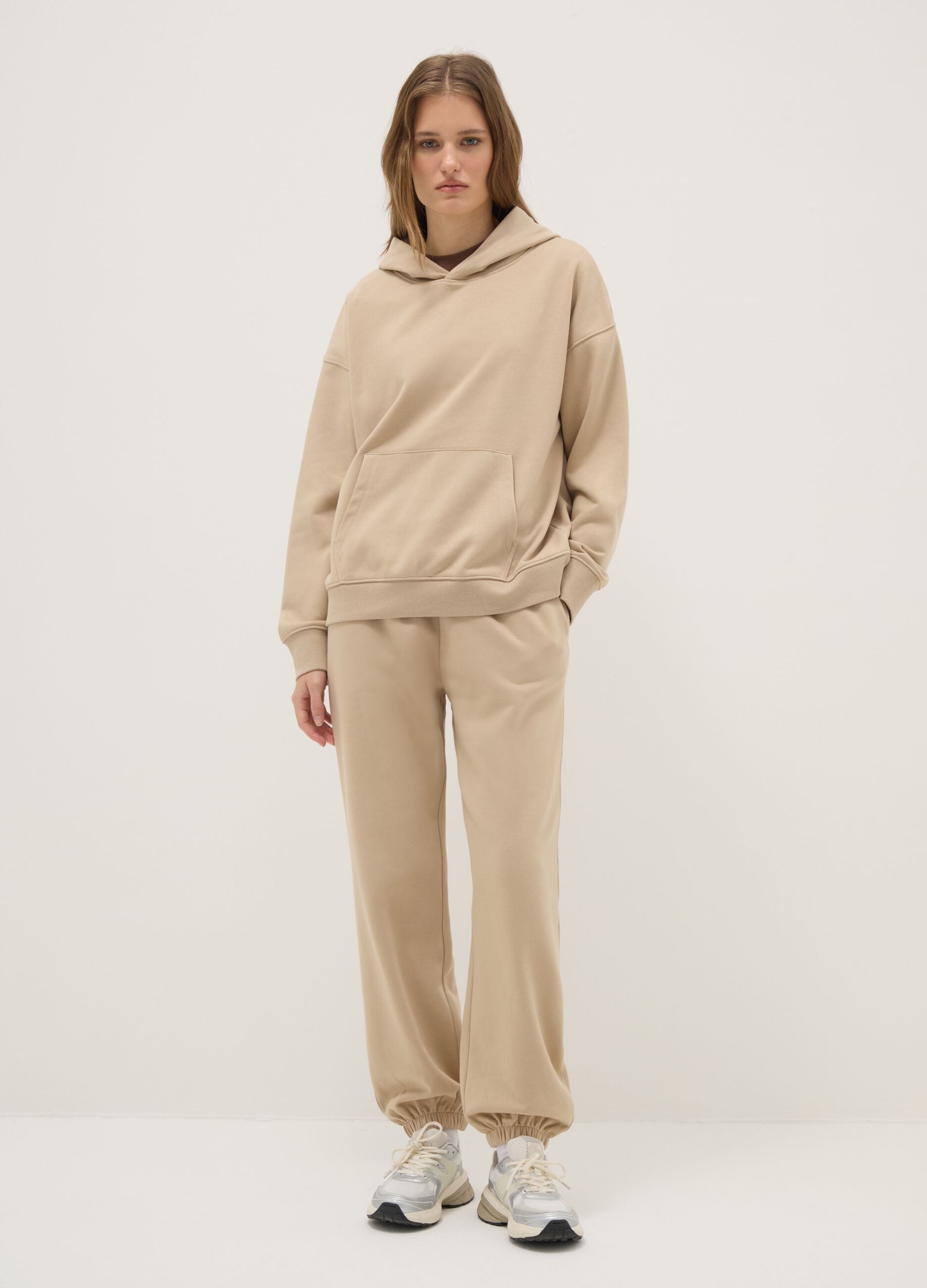 Beige regular fit cotton-blend hoodie