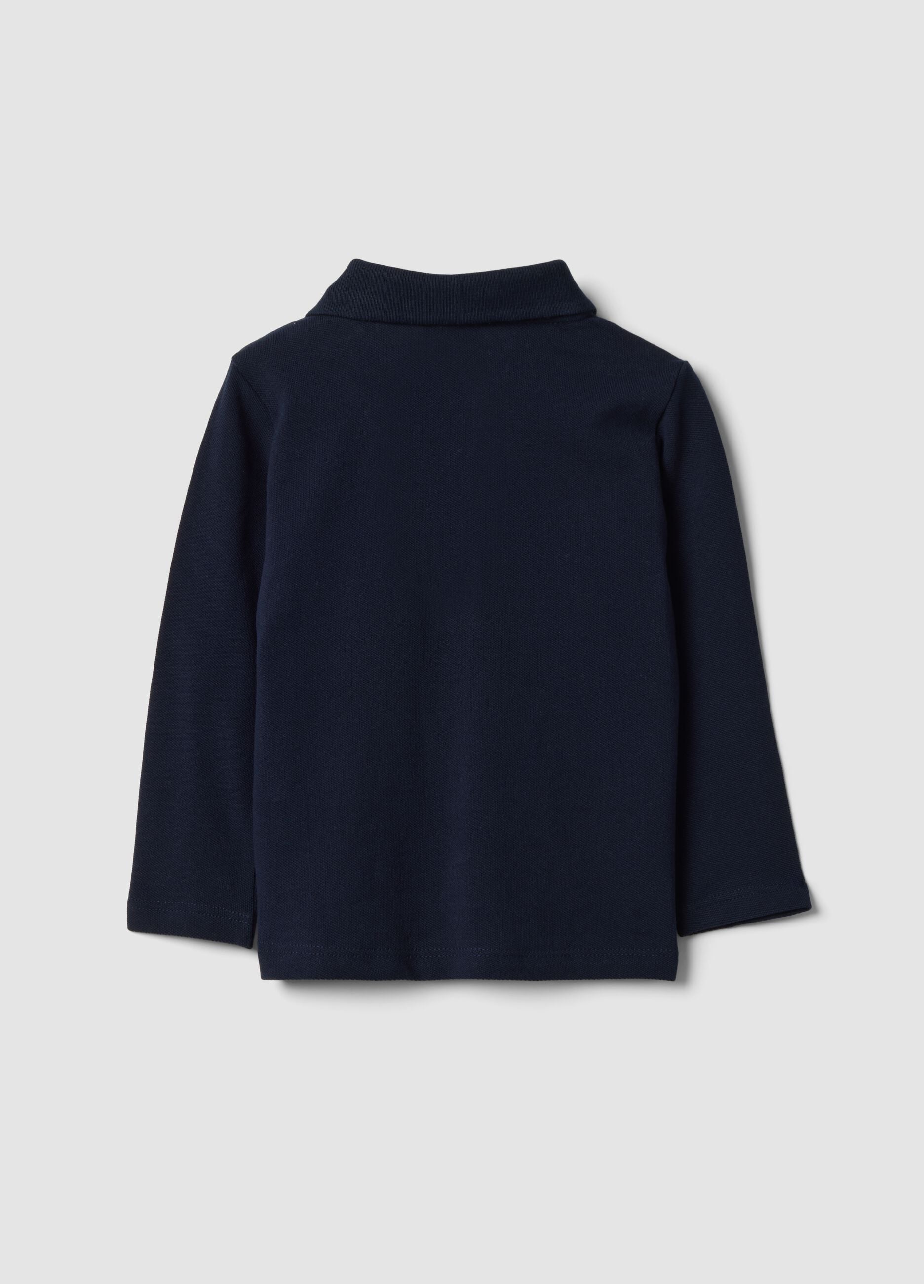 Polo blu a maniche lunghe in cotone organico