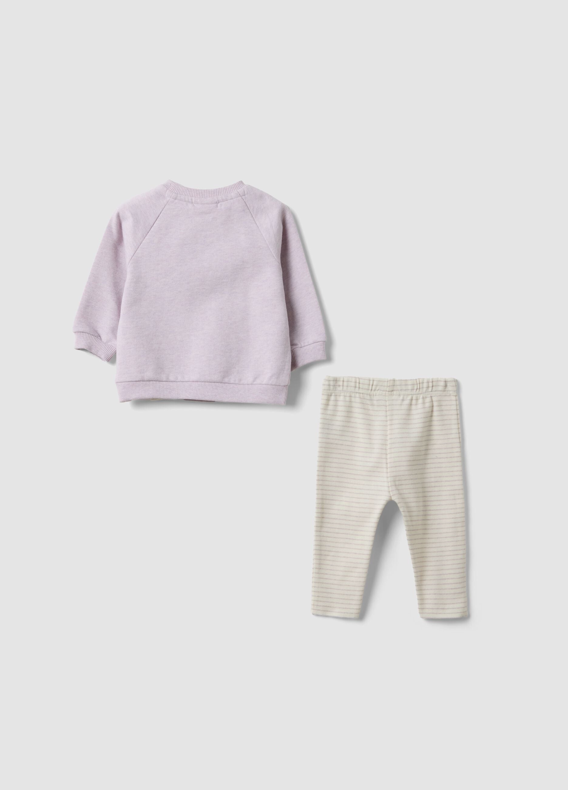 Purple organic cotton sweatshirt and leggings set for baby girl