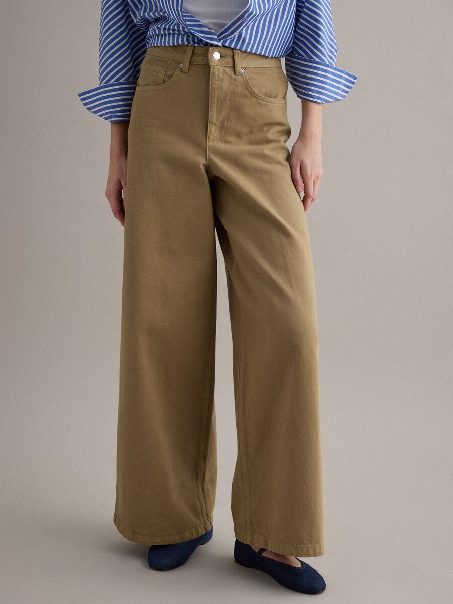 Jeans in puro cotone denim beige wide leg_1