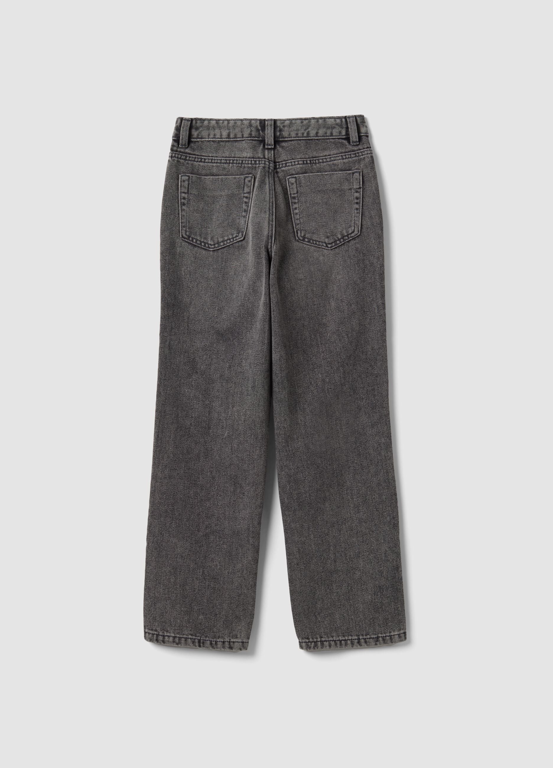 Girls&rsquo; straight-leg grey jeans in cotton, lyocell and viscose blend denim