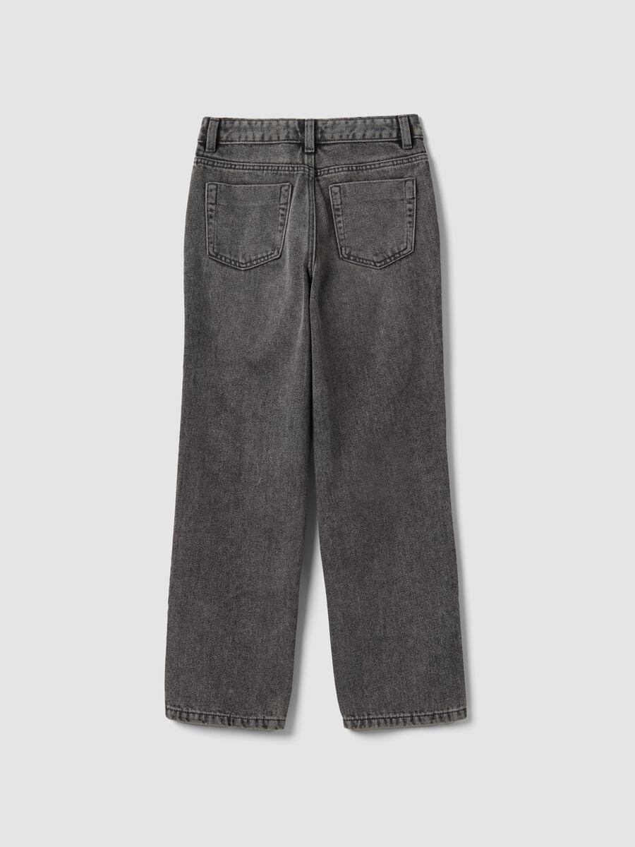 Girls&rsquo; straight-leg grey jeans in cotton, lyocell and viscose blend denim_1