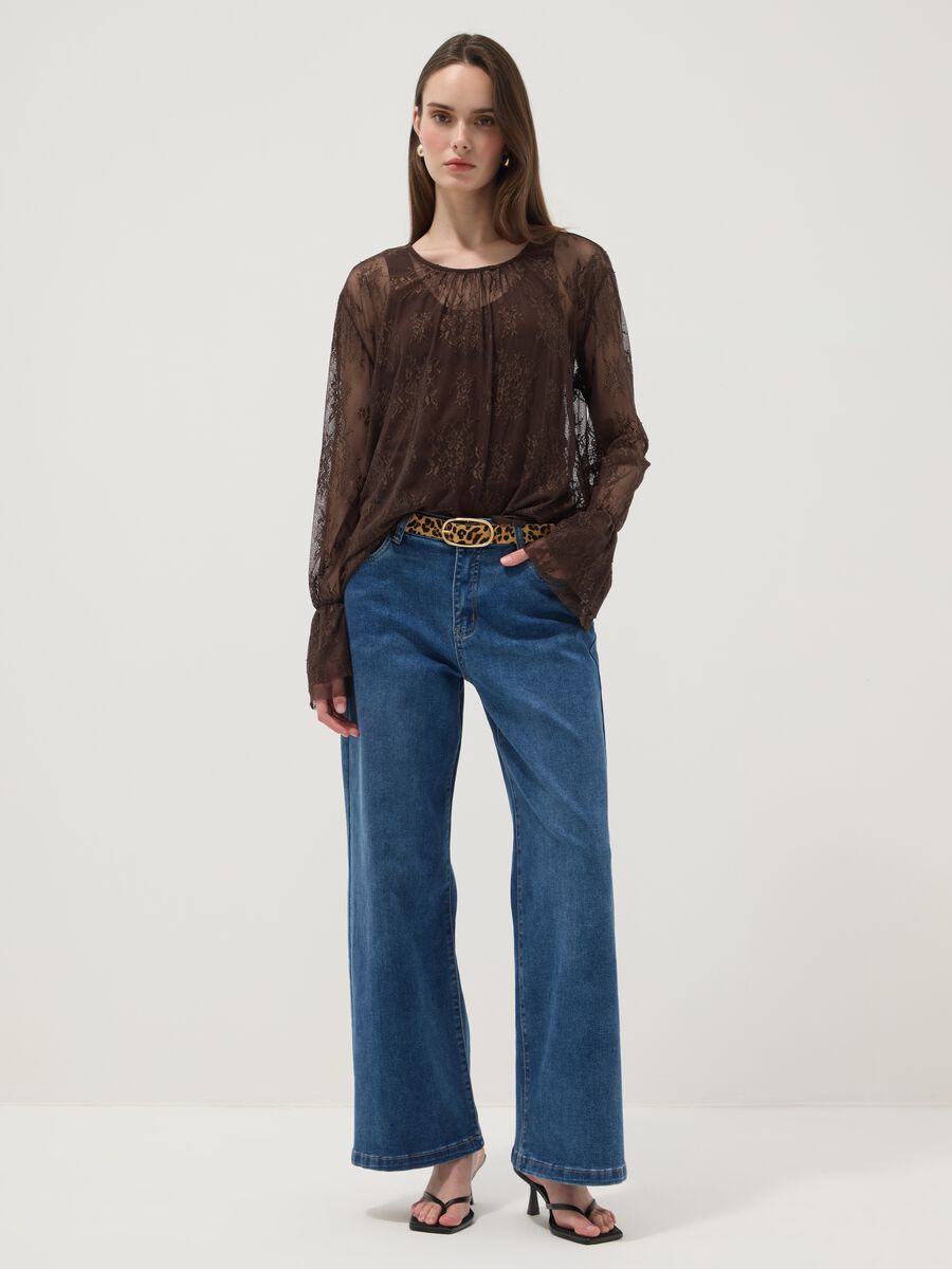 Brown stretch lace blouse with regular fit_2
