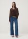 Brown stretch lace blouse with regular fit_1