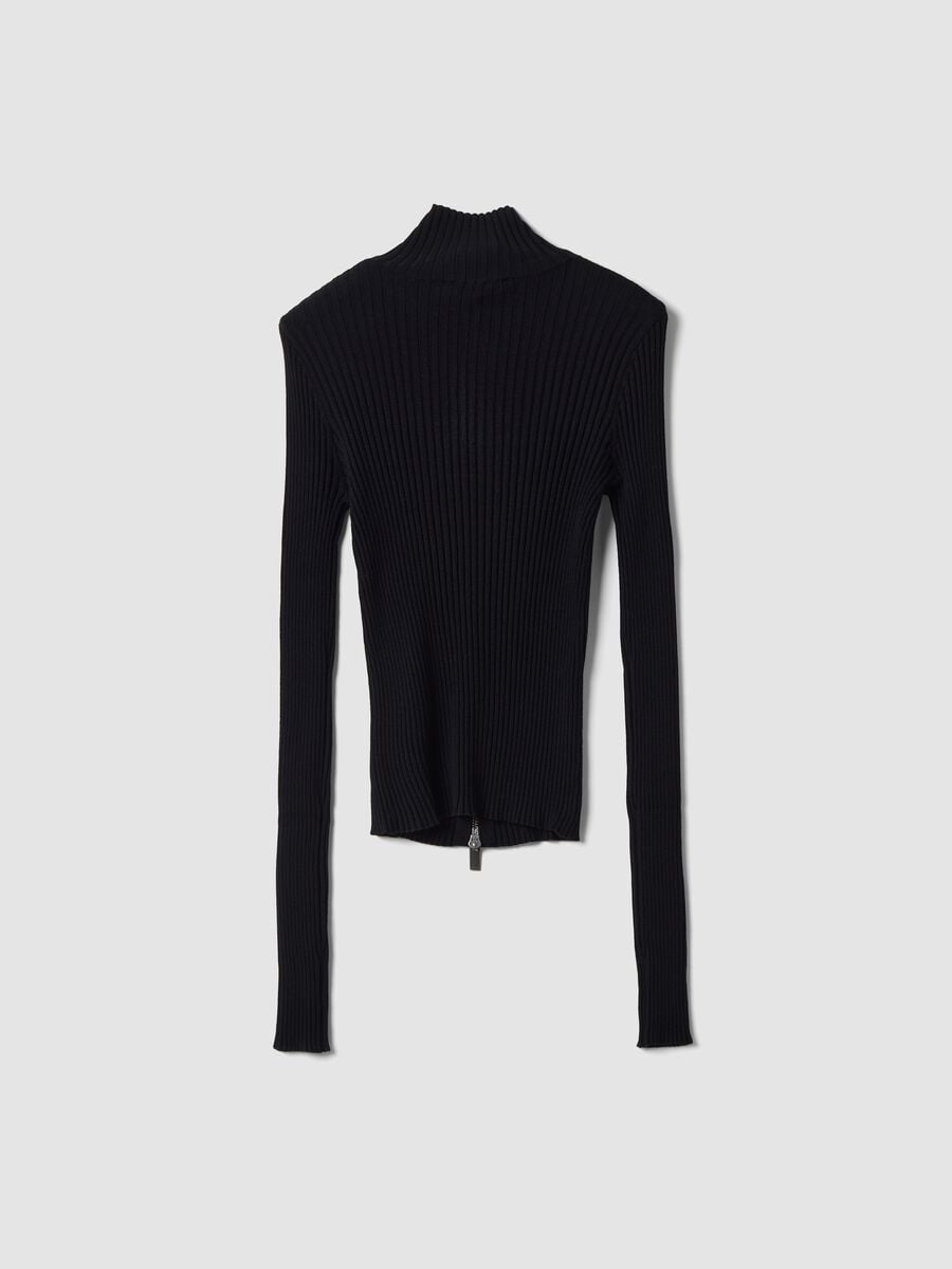 Black Ribbed Knit Full-Zip_6