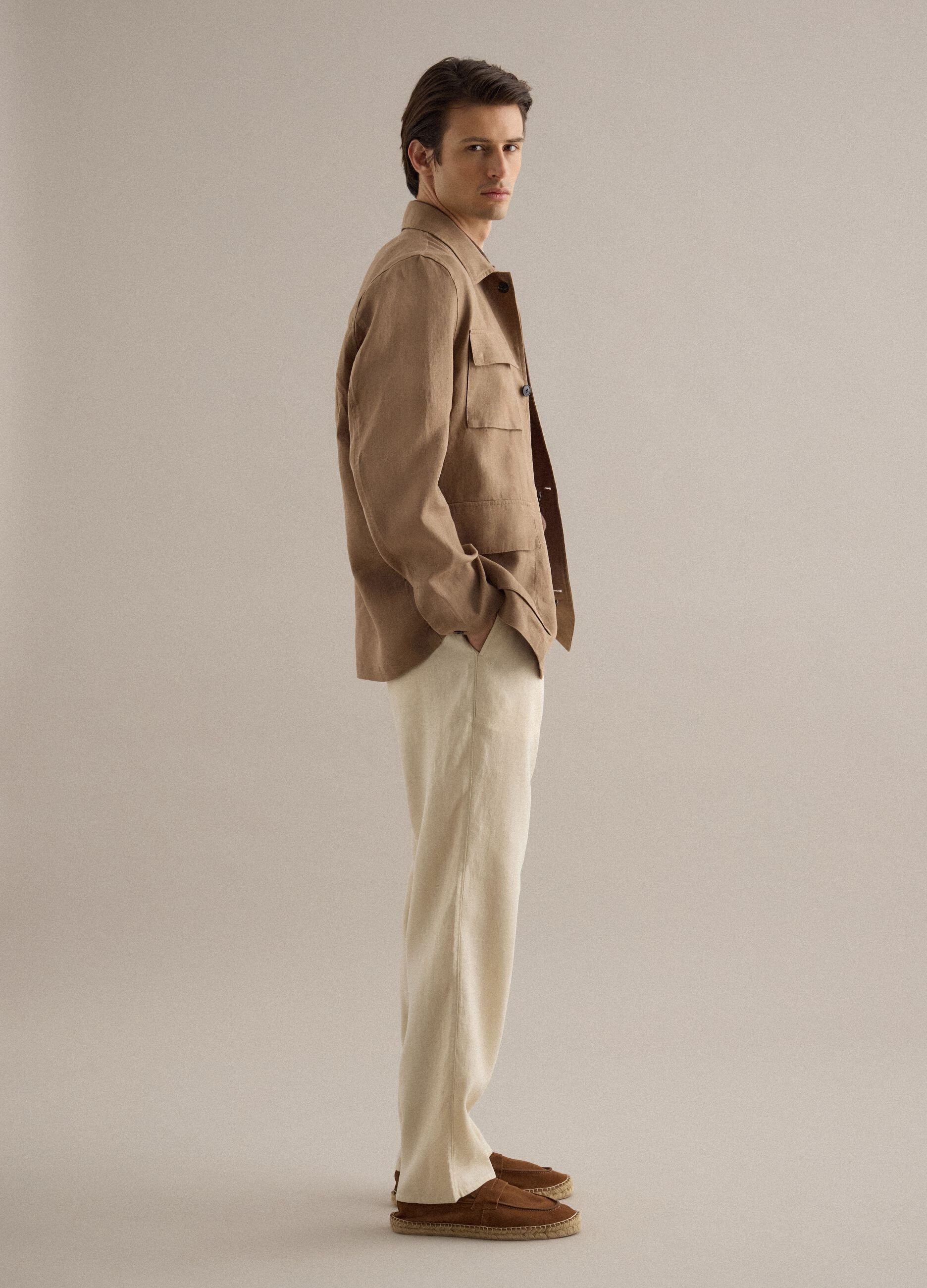 Brown pure linen blazer regular fit