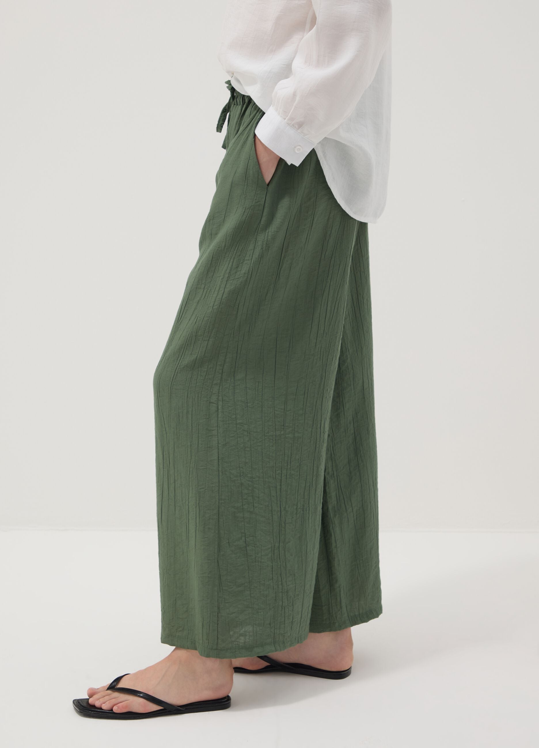 Green viscose-blend palazzo trousers
