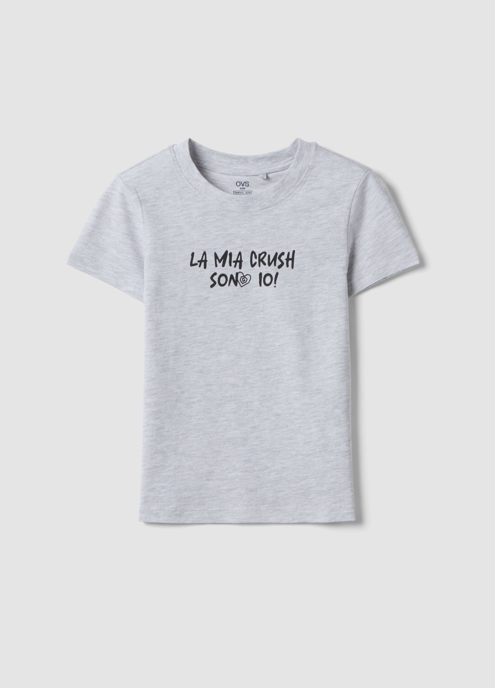 Girls&rsquo; grey organic cotton short-sleeve T-shirt, regular fit