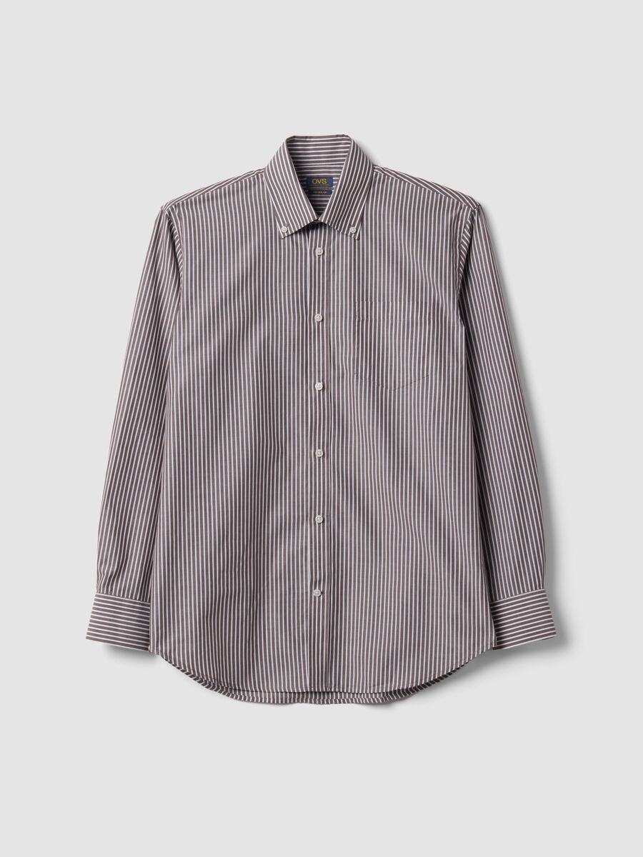 Brown striped cotton-blend button-down collar easy-iron regular-fit shirt_4