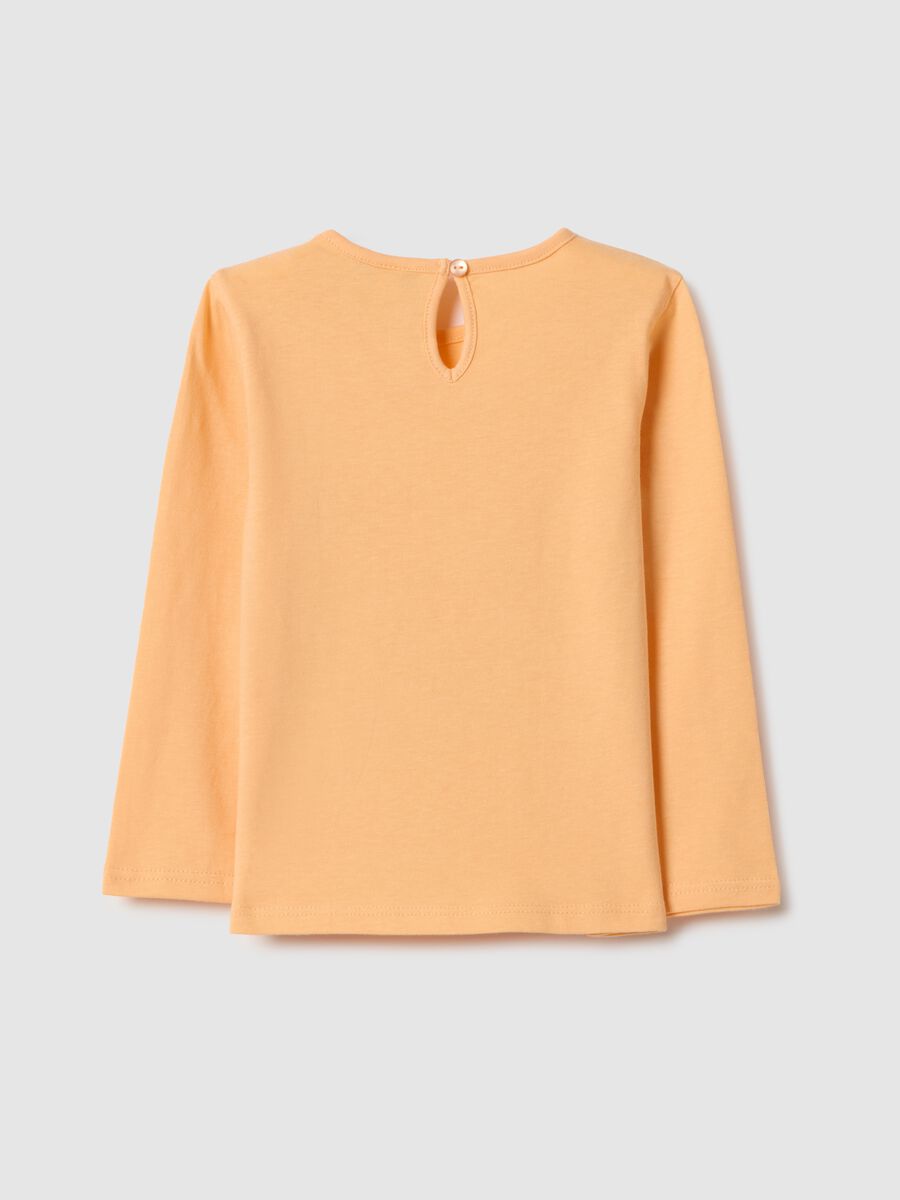 T-shirt a maniche lunghe in puro cotone arancione da bimba con stampe_1