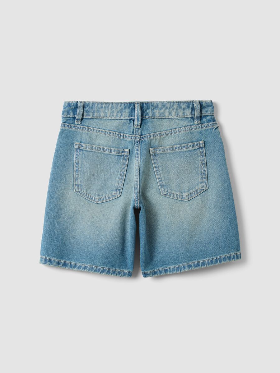 Blue pure-cotton denim shorts for girls, regular fit with polka-dot detail_4