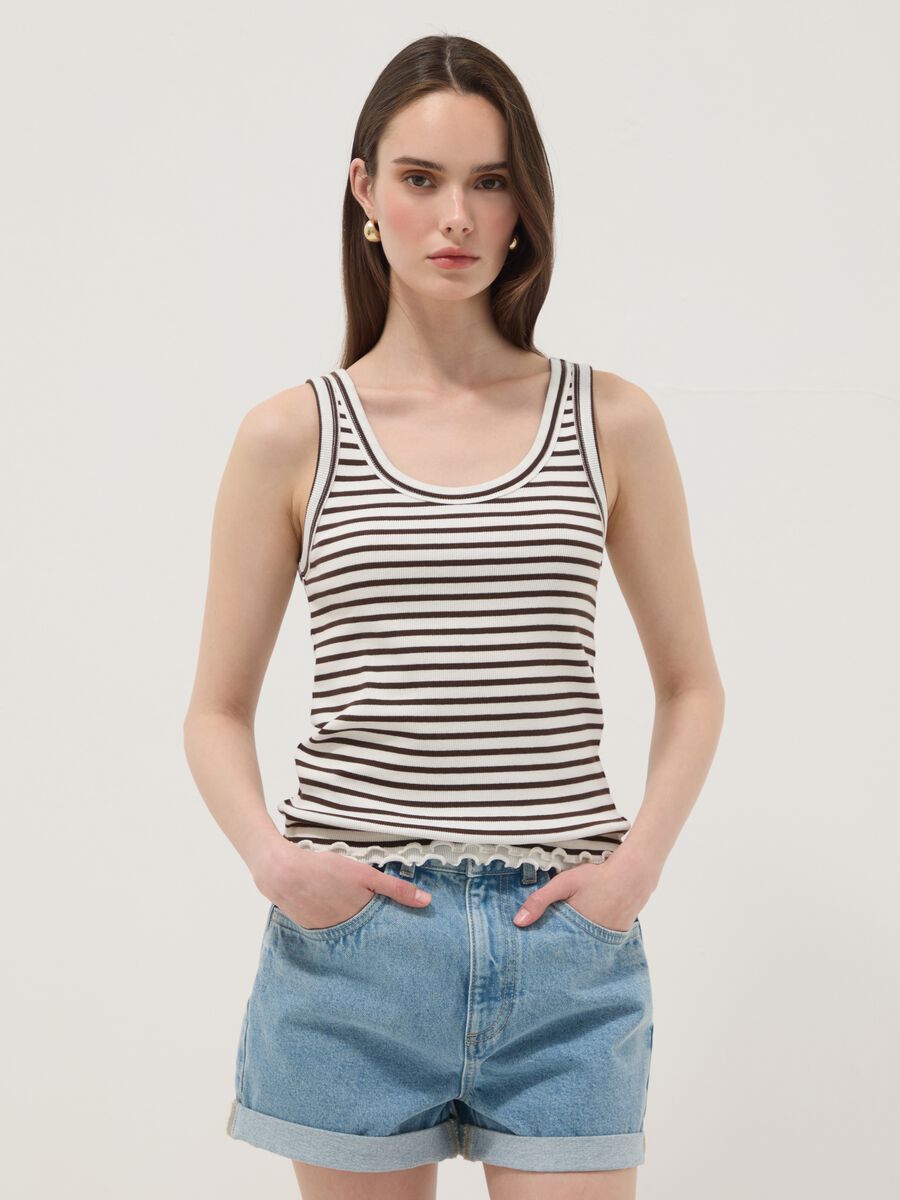 Brown striped pure cotton regular-fit tank top_1