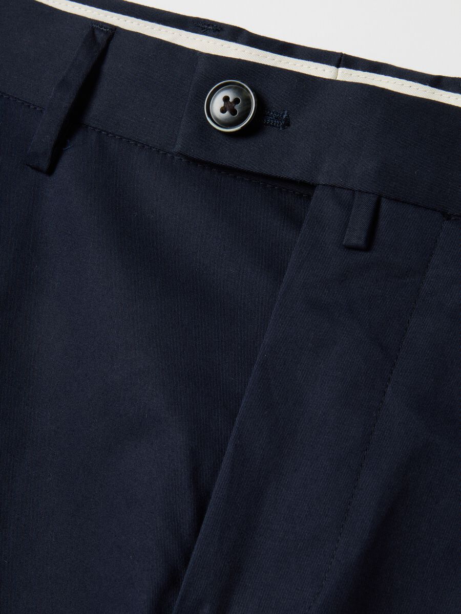 Blue Stretch Cotton Regular Fit Trousers_5