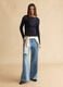 Blue stretch cotton blend regular fit top with lace_1