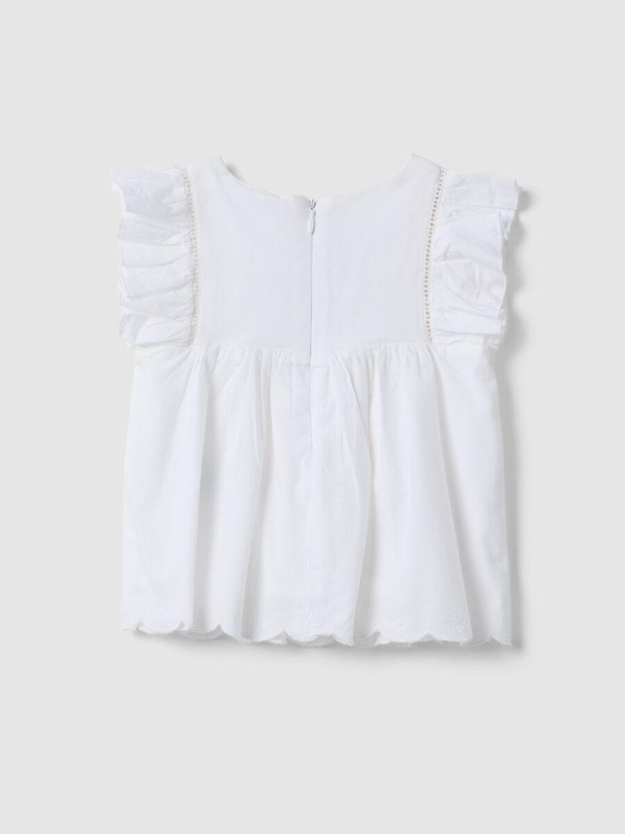 Camicia in puro cotone bianca da neonata regular fit con ruffle_1