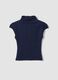 Blue fitted modal and stretch cotton T-shirt with raised neckline_0