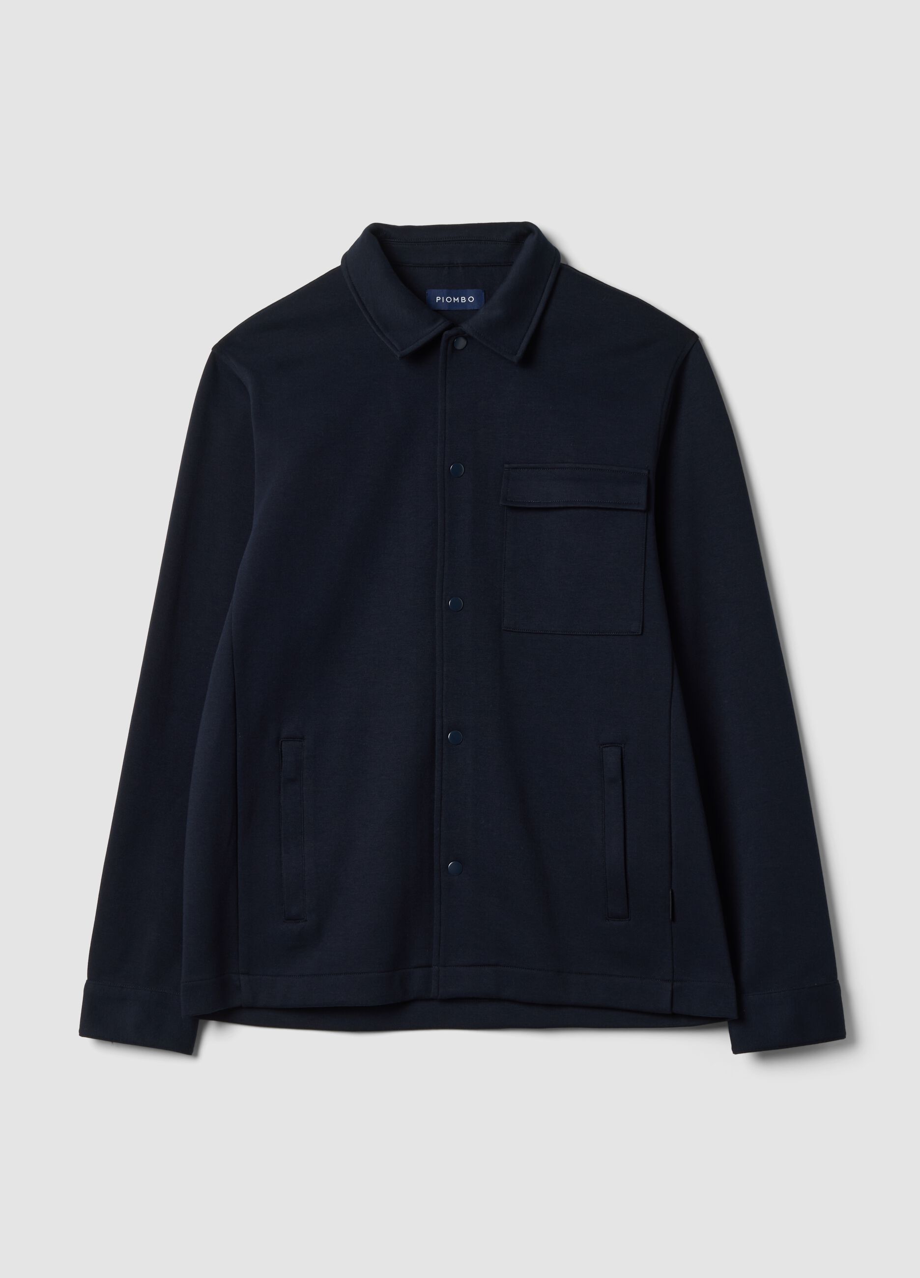 Breathable blue cotton-blend shacket with regular collar and fit