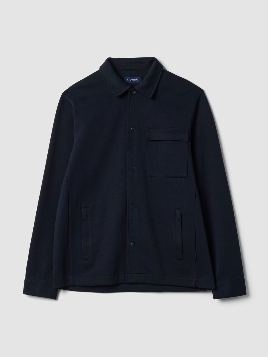 Breathable blue cotton-blend shacket with regular collar and fit_0