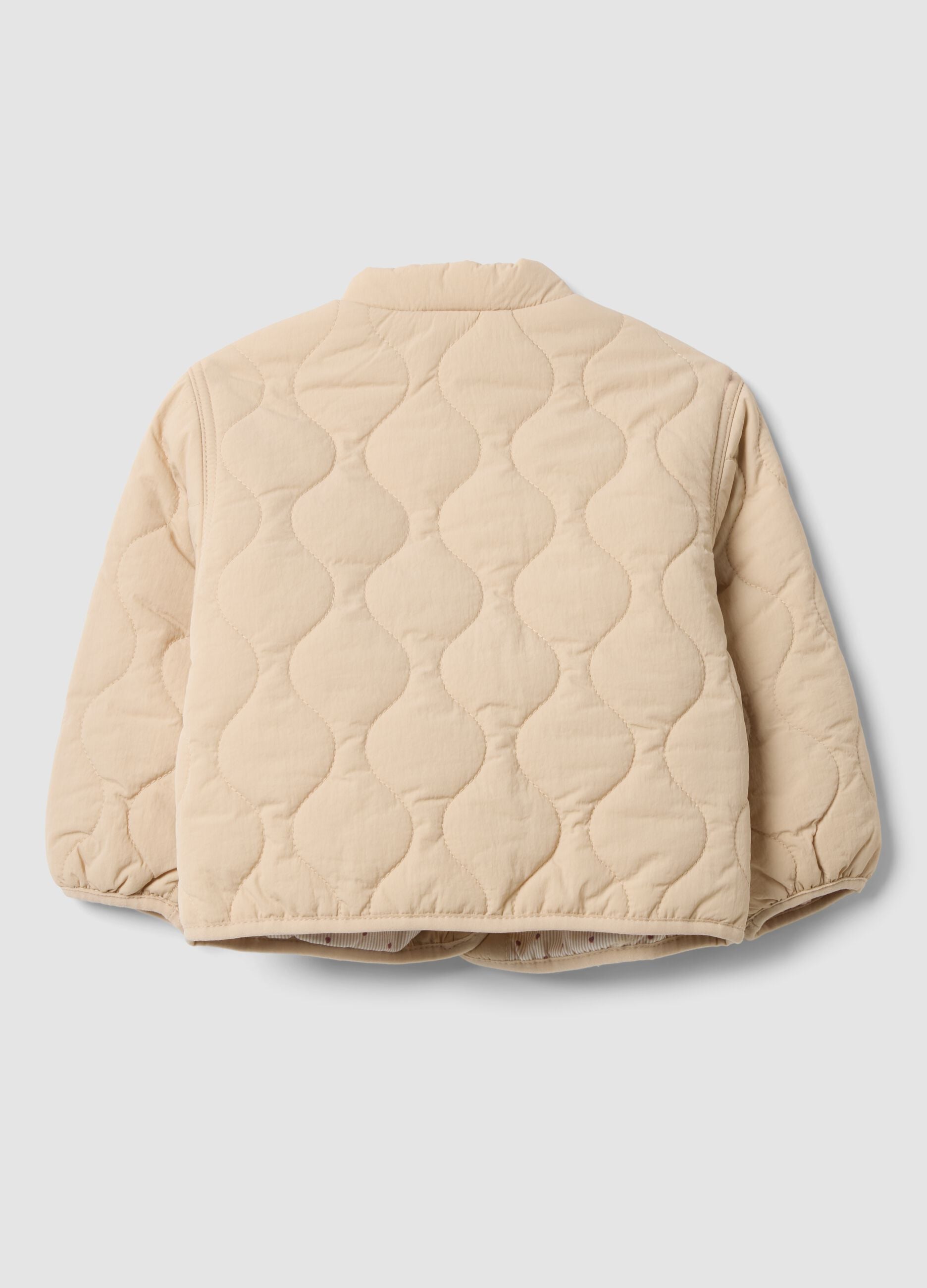 Beige padded quilted jacket, regular fit, for baby girl