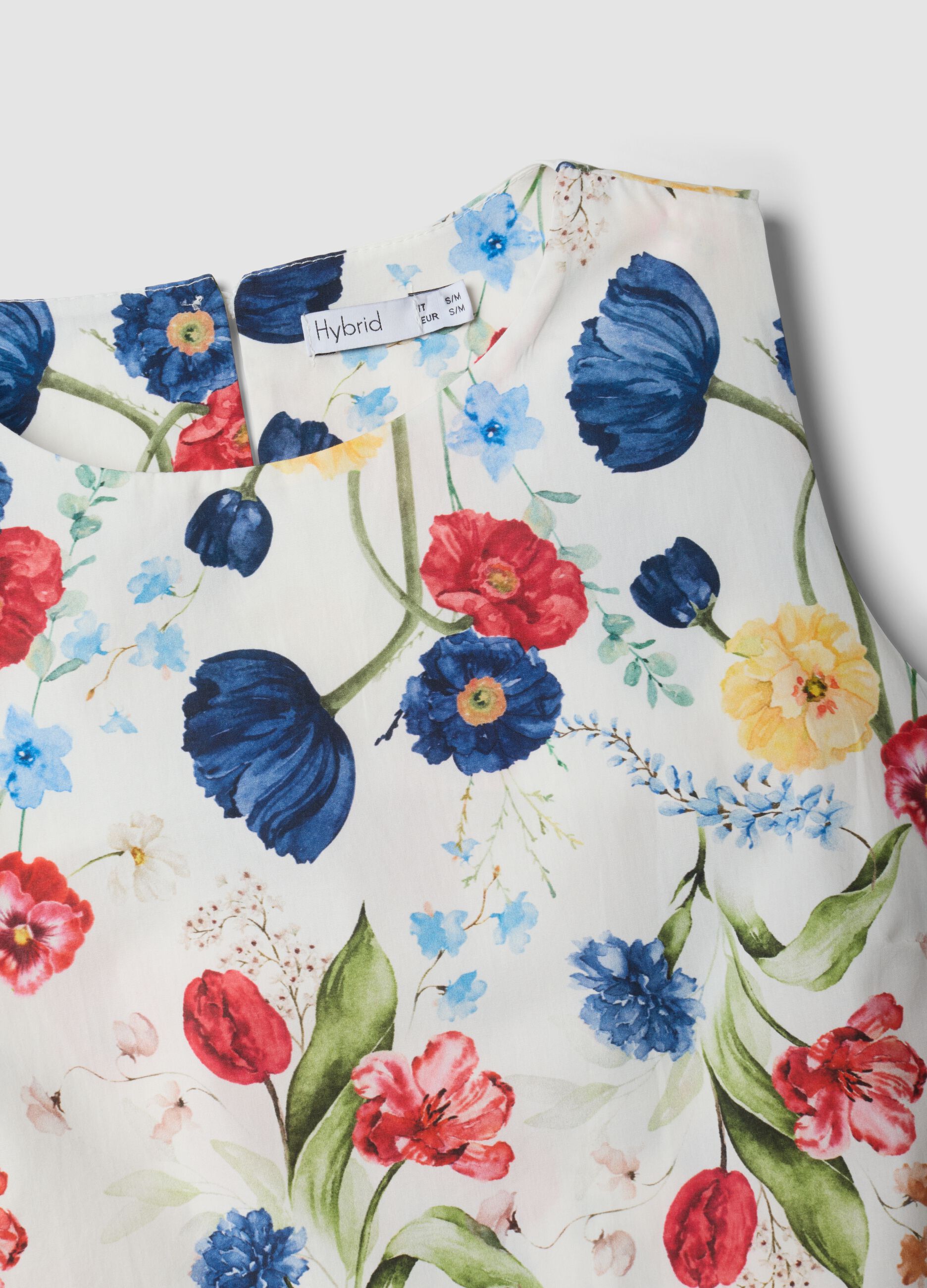 White floral dress in stretch cotton, regular fit