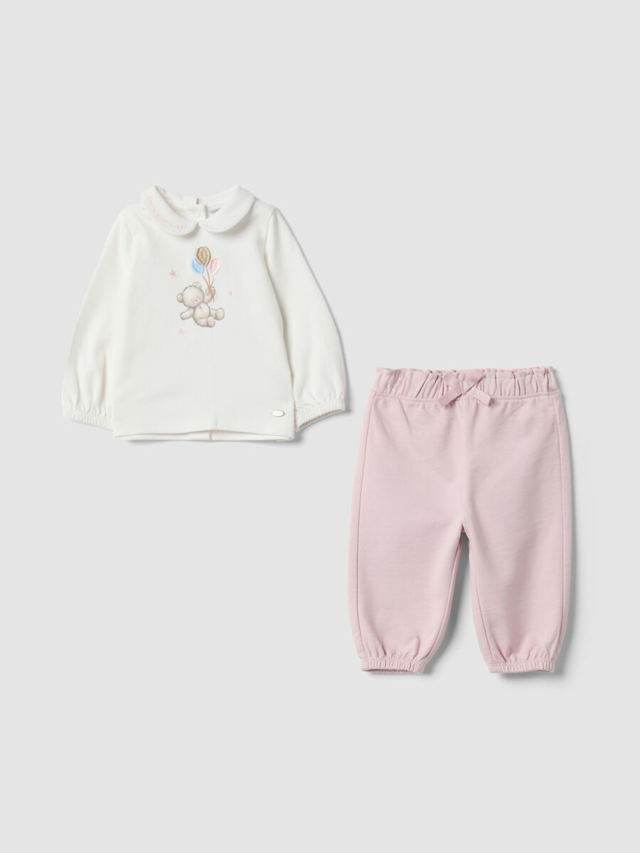 Pink and White Organic Cotton Set with Classic Collar for Baby Girl_0