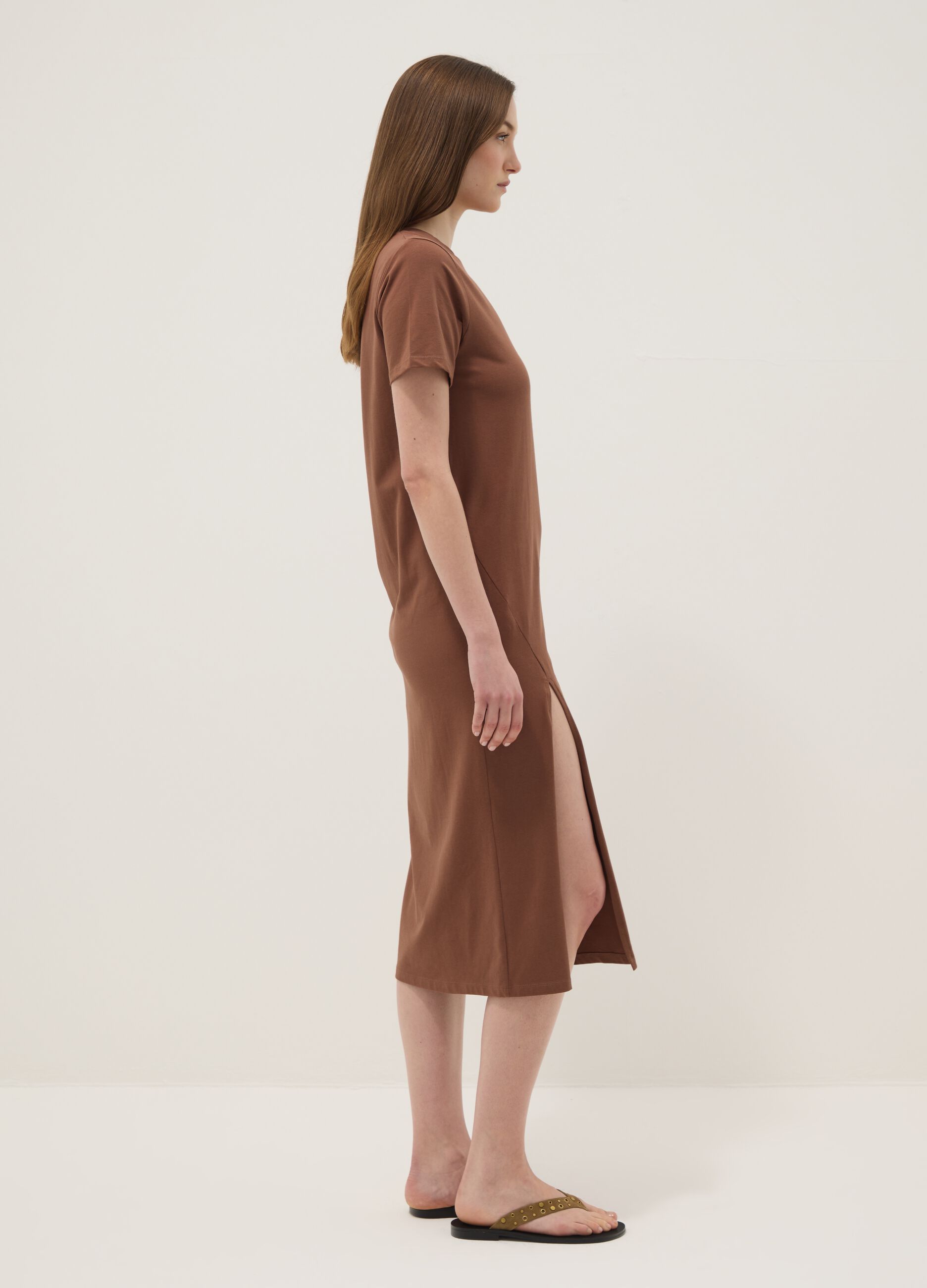 Brown midi dress in stretch cotton
